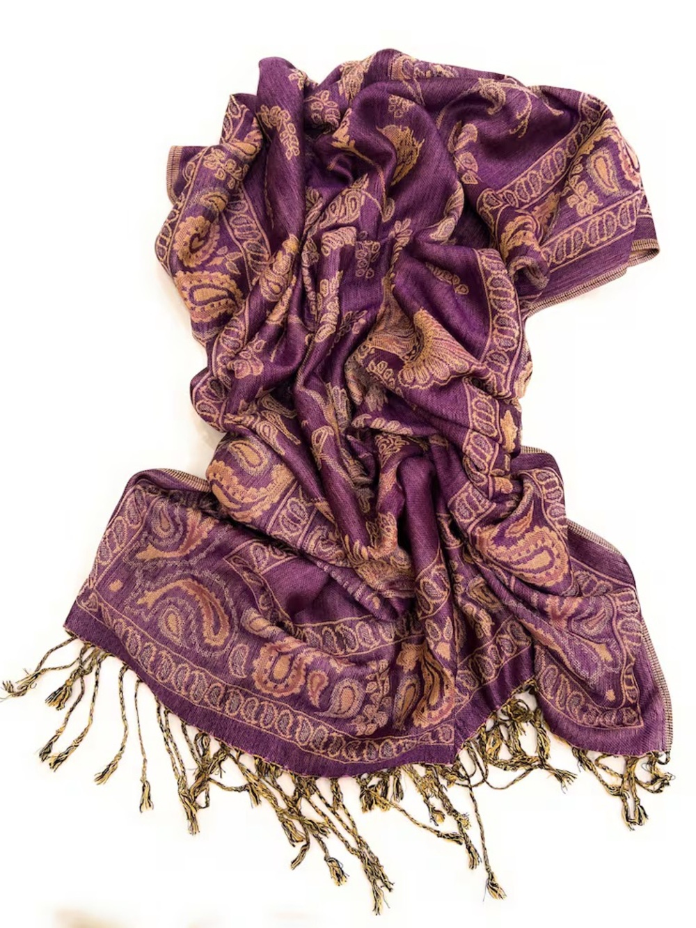 NWT Purple/Gold Pashima Scarf with Fringe